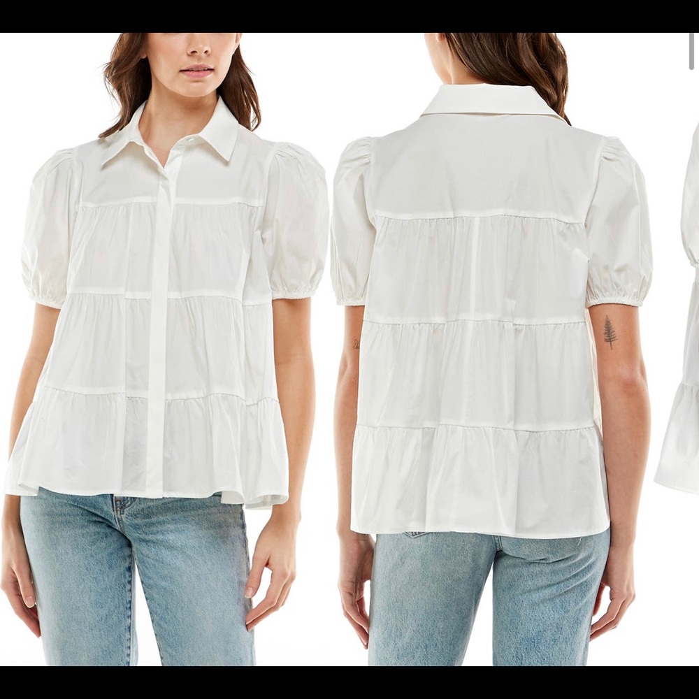 Puff sleeve button down top